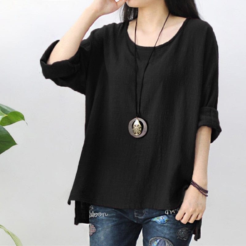 Buddha Trends Black / S Cotton and Linen Asymmetrical Shirt | Zen