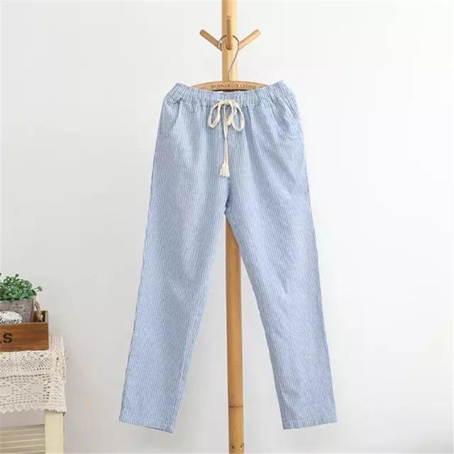 Buddha Trends blue / S Striped Cotton Linen Pants  | Zen