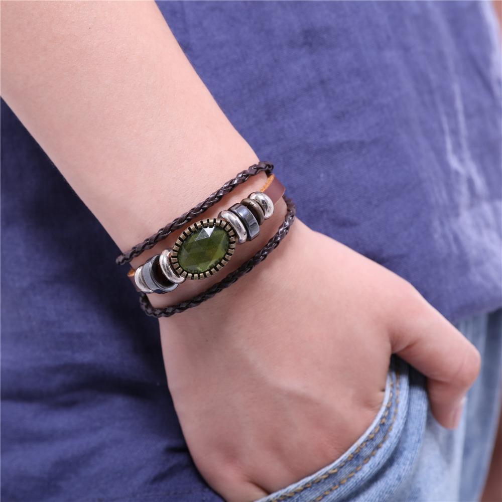 Buddha Trends Braided And Beaded Geometric Leather Bracelet