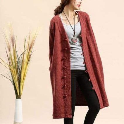 Buddha Trends Brick red / One Size Cotton and Linen Button Down Light Coat