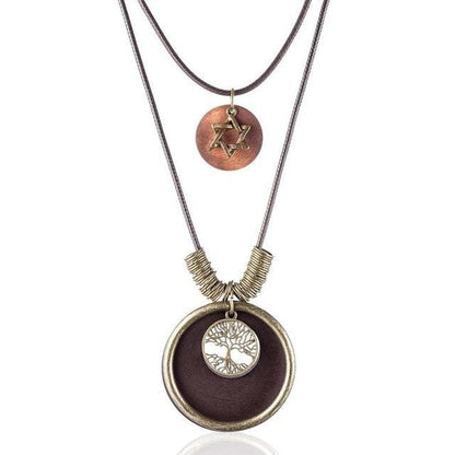 Buddha Trends Brown 6 Pointed Star with Tree Of Life Wooden Necklace
