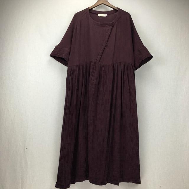 Buddha Trends Brown / M Zen Sunday Plus Size Cotton Linen Dress  | Zen