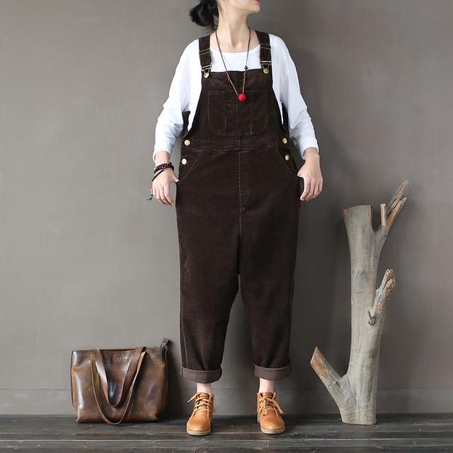 Buddha Trends Brown / One Size Plus Size 90s Corduroy Overalls