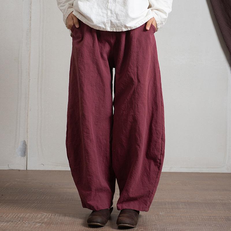 Buddha Trends Burgundy / One Size Japanese Zen Cotton Linen Palazzo Pants  | Zen
