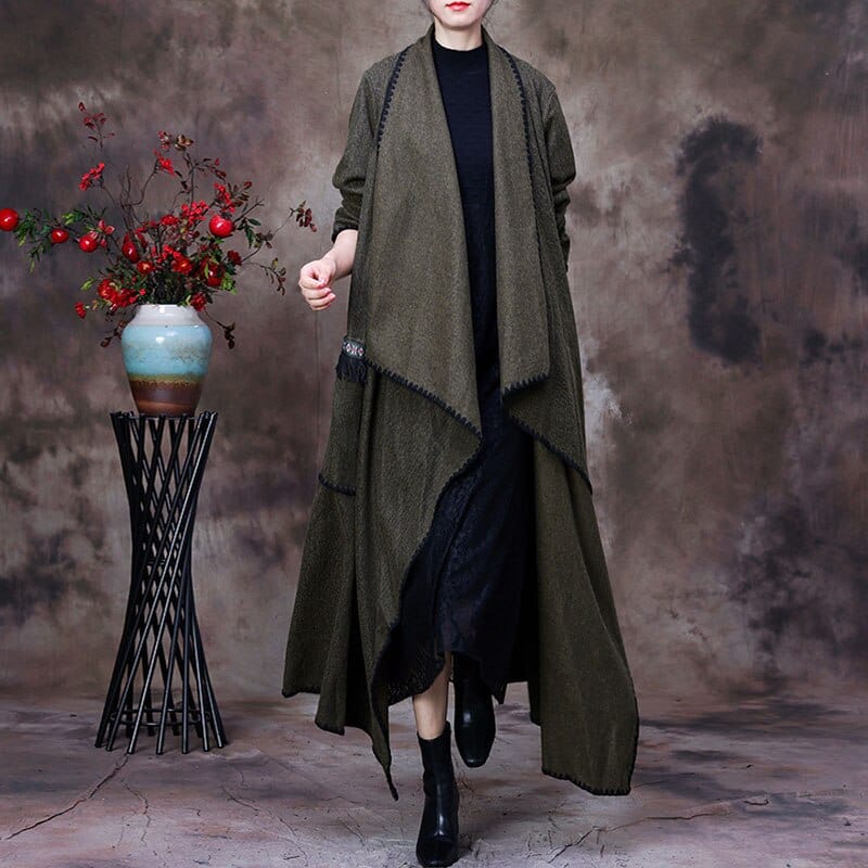 Buddha Trends Cardigans Army Green / One Size Lola Asymmetrical Cashmere Cardigan | Nirvana