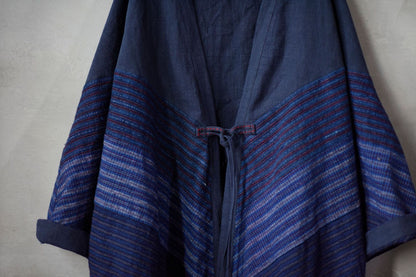 Buddha Trends Cardigans Asymmetrical Vintage Blue Linen Cardigan | Lotus