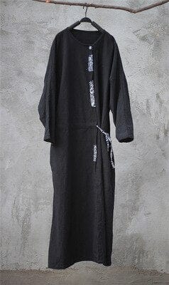 Buddha Trends Cardigans Black / One Size Ankle Length Linen Wrap Cardigan  | Zen