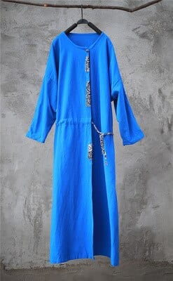 Buddha Trends Cardigans Blue / One Size Ankle Length Linen Wrap Cardigan  | Zen
