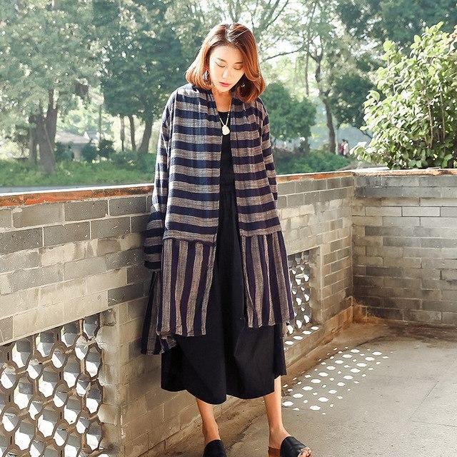 Buddha Trends Cardigans Blue / One Size Cotton Linen Striped Cardigan