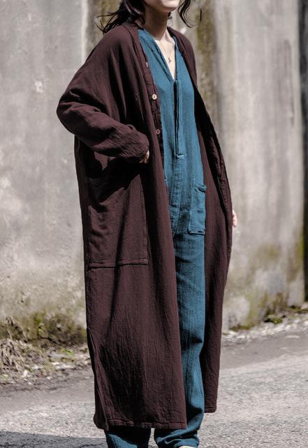 Buddha Trends Cardigans Brown / One Size Long Linen Cardigan with Large Pockets | Lotus