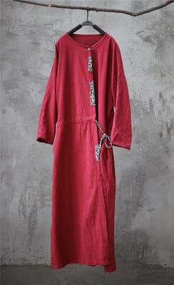 Buddha Trends Cardigans Burgundy / One Size Ankle Length Linen Wrap Cardigan  | Zen