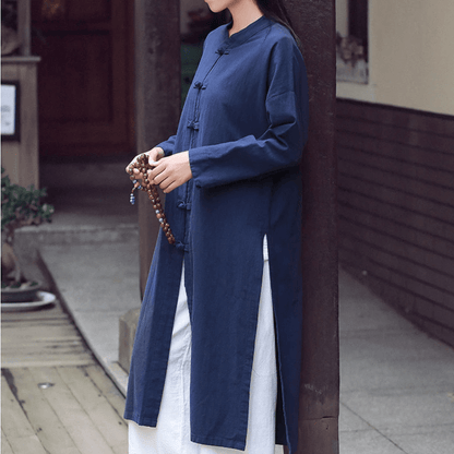 Buddha Trends Cardigans Cotton Linen Long Button Up Blouse | Zen