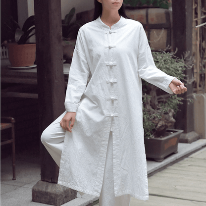 Buddha Trends Cardigans Cotton Linen Long Button Up Blouse | Zen