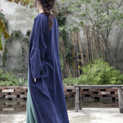 Buddha Trends Cardigans Cotton Linen Long Navy Cardigan | Lotus