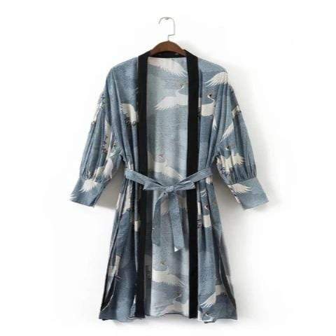 White Crane Open Front Kimono