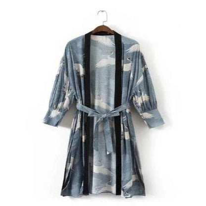 White Crane Open Front Kimono