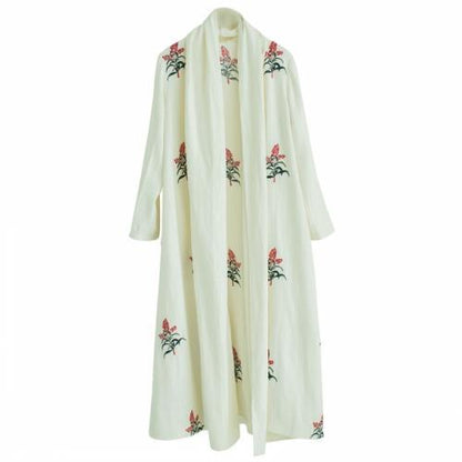 Floral Embroidered Long Linen Cardigan | Mandala