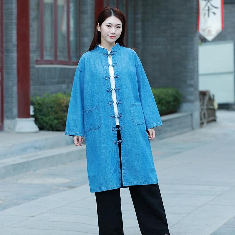 Buddha Trends Cardigans Light blue / One Size Mandarin Collar Zen Denim Cardigan  | Zen