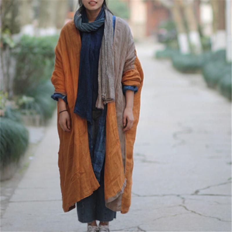 Buddha Trends Cardigans Linen Patchwork Long Cardigan | Lotus