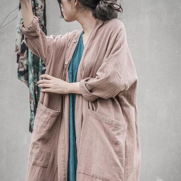 Buddha Trends Cardigans Long Linen Cardigan with Large Pockets | Lotus