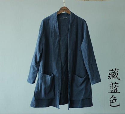 Buddha Trends Cardigans Navy Blue / M Garconnière Open Stitch Linen Cardigan
