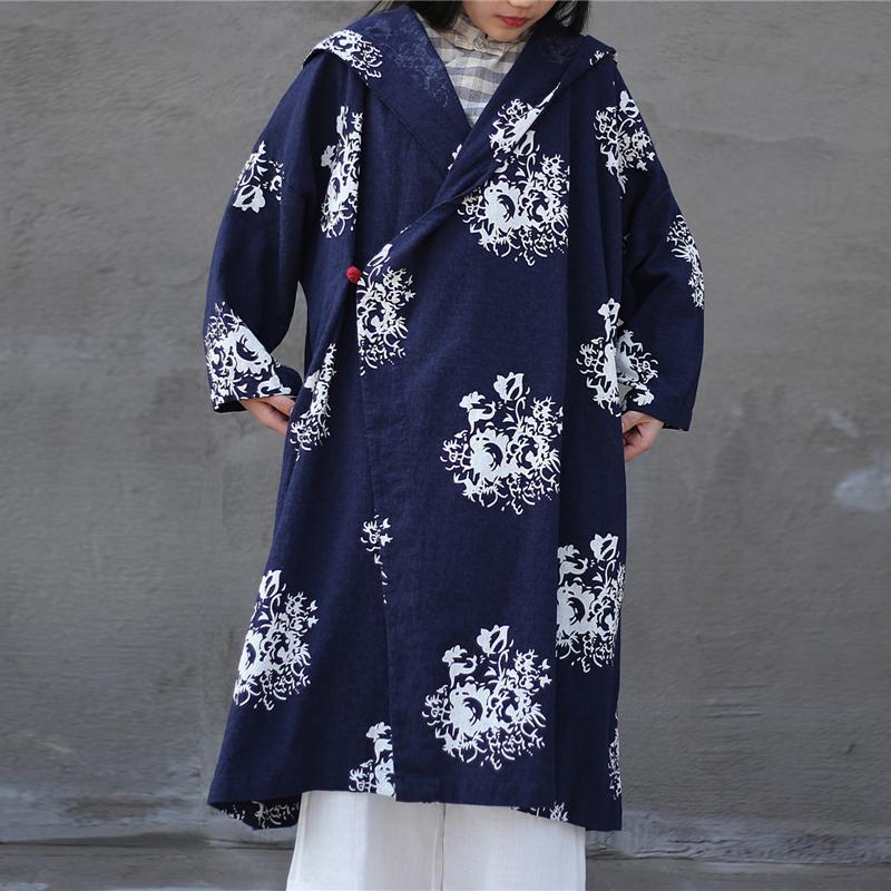Buddha Trends Cardigans Navy blue / One Size Dragon Empire Loose Hooded Linen Cardigan | Lotus