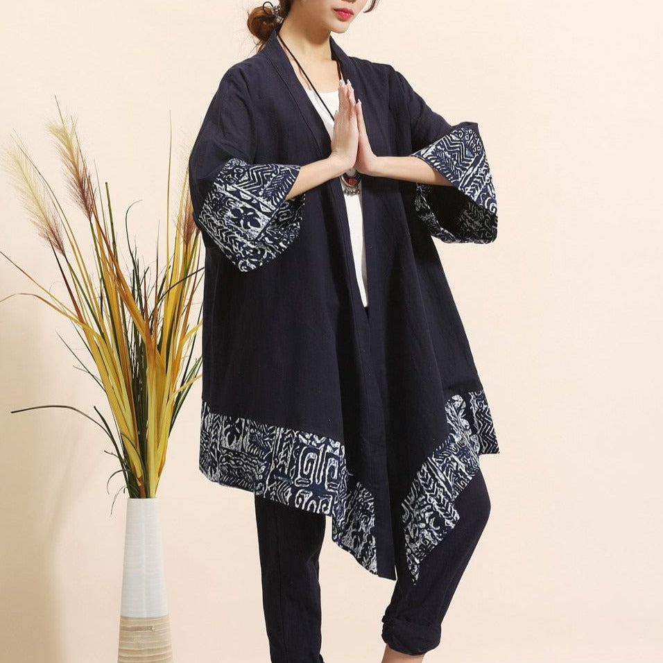 Buddha Trends Cardigans Navy2 / One Size Cotton and Linen Lightweight Cardigan