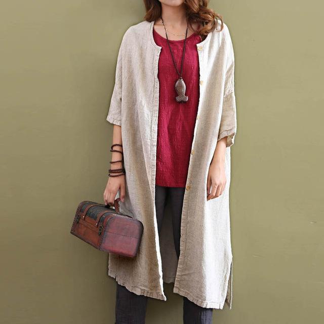 Buddha Trends Cardigans One Size / Beige Cotton Linen Beige Cardigan  | Zen