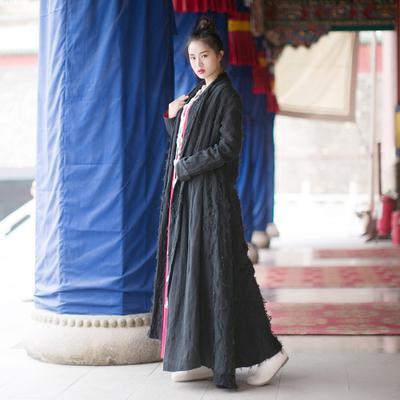 Buddha Trends Cardigans One size / Black Black Linen Cardigan Trench Coat | Mandala