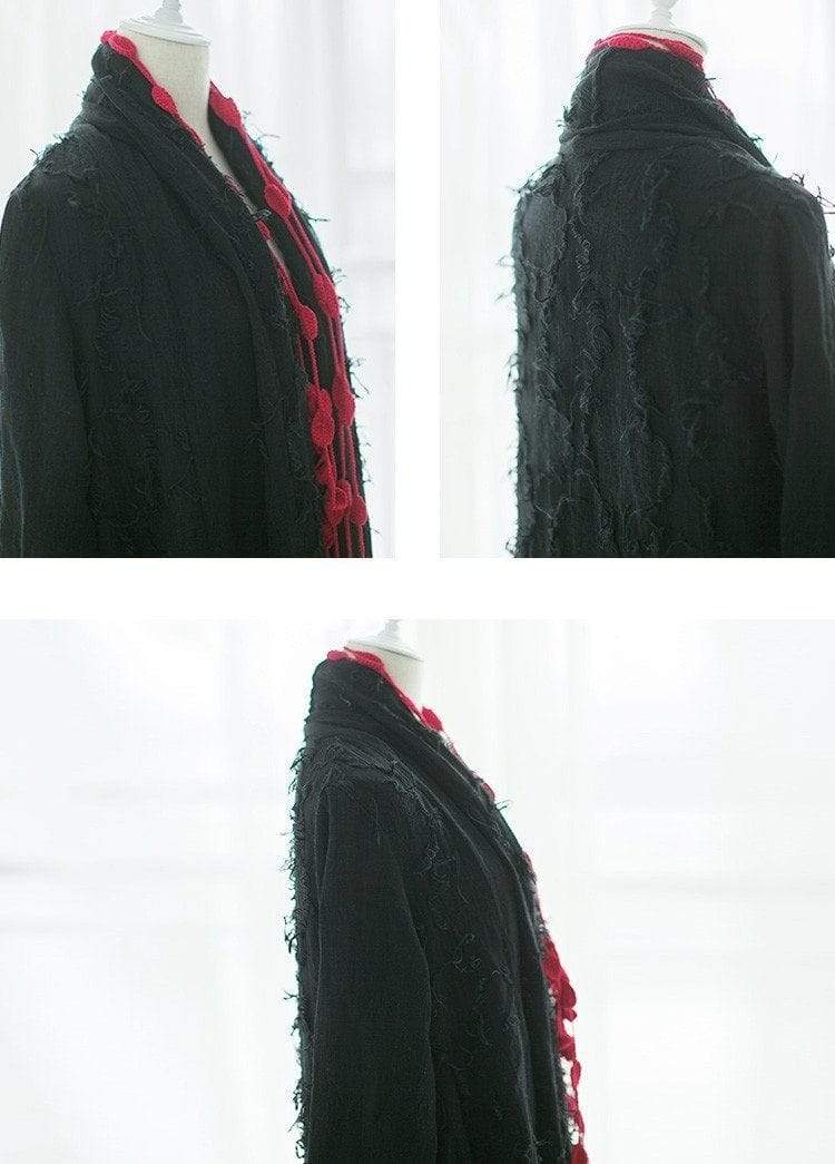 Black Linen Cardigan Trench Coat | Mandala