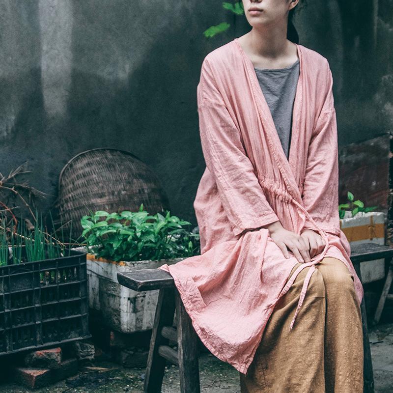 Buddha Trends Cardigans One Size / Pink Pink Linen Long Cardigan | Lotus
