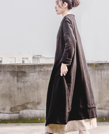 Buddha Trends Cardigans One Size / Vintage Black Cotton and Linen Long Black Cardigan