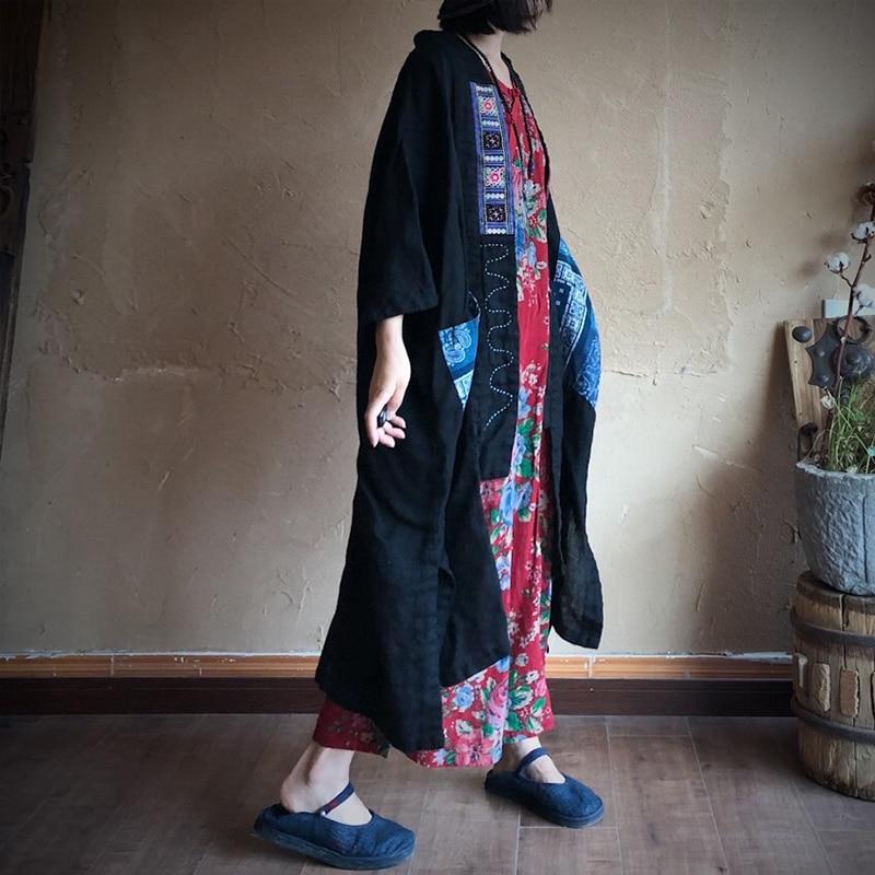 Buddha Trends Cardigans Patchwork Long Linen Cardigan  | Zen