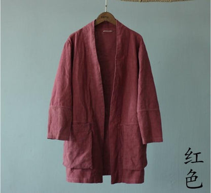 Buddha Trends Cardigans Red / M Garconnière Open Stitch Linen Cardigan