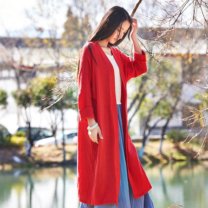 Buddha Trends Cardigans Red / One Size Pure &amp; Vibrant Cotton Linen Cardigan  | Zen