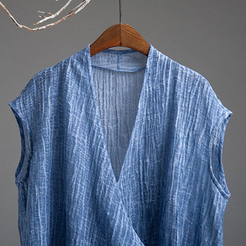 Buddha Trends Cardigans Short Sleeve Blue Wrap Linen Cardigan  | Zen