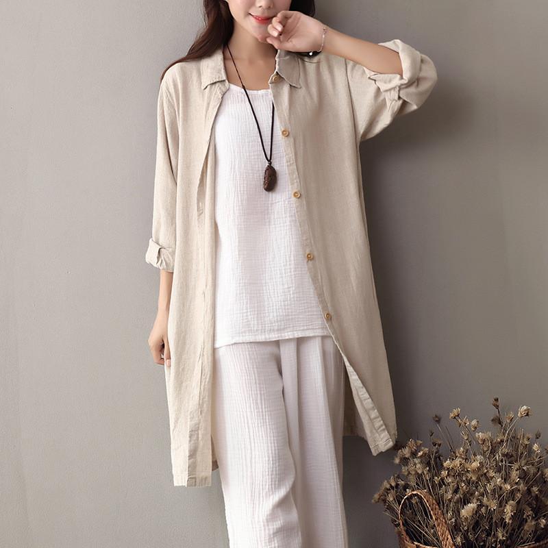 Buddha Trends Cardigans Small/Medium / Beige Beige Buttoned Up Linen Shirt  | Zen