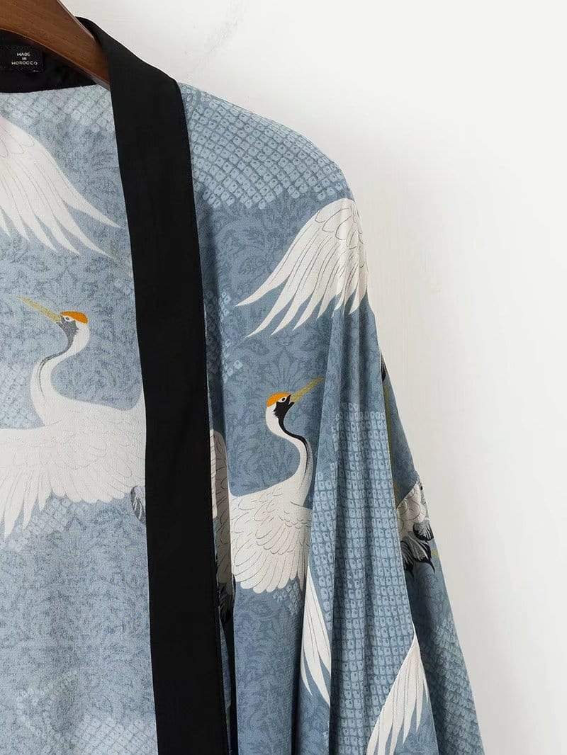 White Crane Open Front Kimono