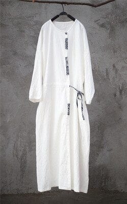 Buddha Trends Cardigans White / One Size Ankle Length Linen Wrap Cardigan  | Zen