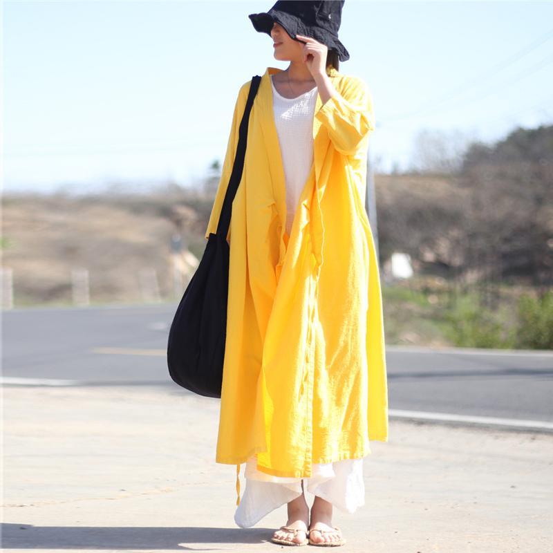 Buddha Trends Cardigans Yellow / One Size Long Linen Wrap Cardigan  | Zen