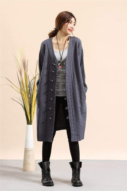 Buddha Trends Cotton and Linen Button Down Light Coat