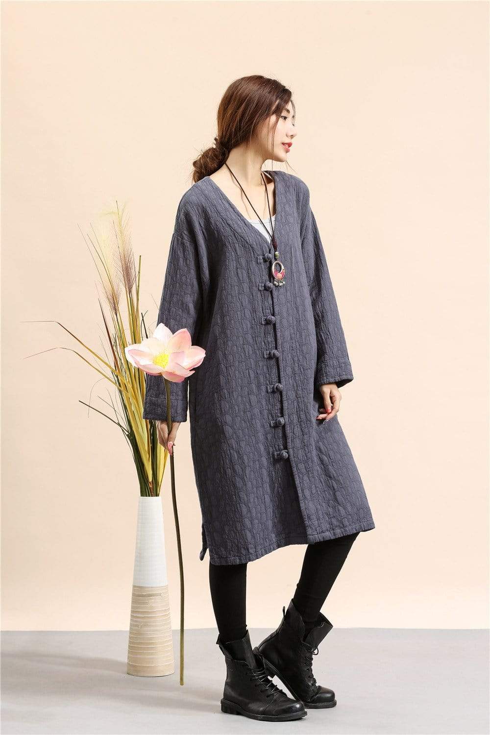 Buddha Trends Cotton and Linen Button Down Light Coat