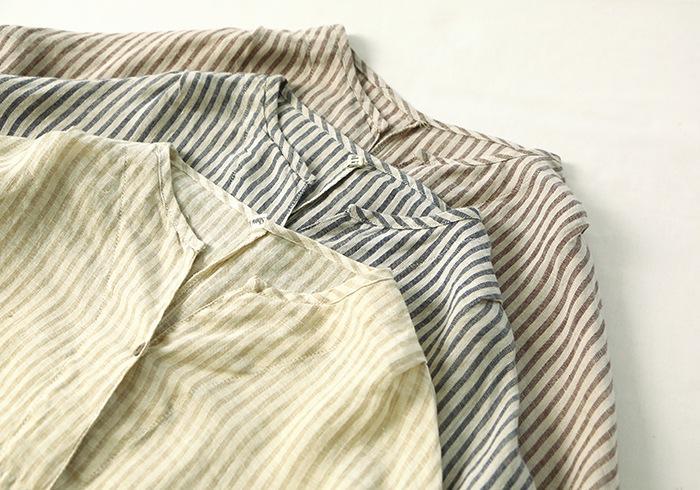 Buddha Trends Cotton and Linen Casual Striped Blouse  | Zen