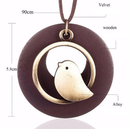 Buddha Trends Cute Bird Geometric Wooden Pendant Necklace