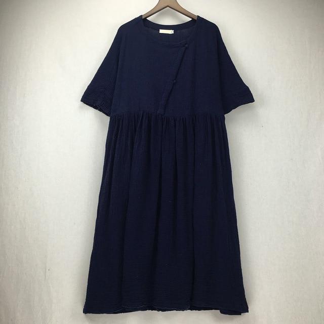 Buddha Trends dark blue / M Zen Sunday Plus Size Cotton Linen Dress  | Zen