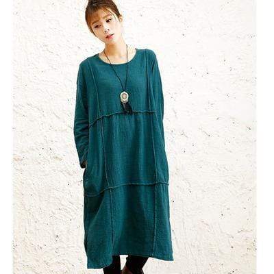 Buddha Trends Dark Green / One Size Oversized Long Linen Shirt  | Zen