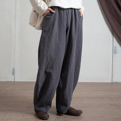 Buddha Trends Dark Grey / One Size Japanese Zen Cotton Linen Palazzo Pants  | Zen