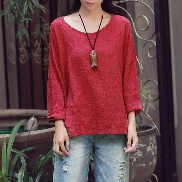 Buddha Trends Dark Red / One Size Sweet Mantra Cotton &amp; Linen Long Sleeve Shirt