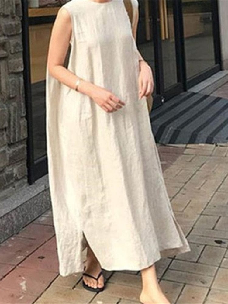 Buddha Trends Dress apricot / One Size Natural Asymmetry Cotton Linen Dress  | Zen
