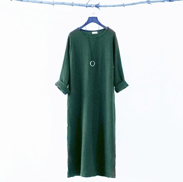 Buddha Trends Dress Army Green / L Loose Fluid Linen Dress | Zen